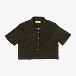 DUVIN BLACK LEOPARD CROP BUTTONUP (DWSSB103BLK)