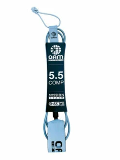 OAM 5'5 COMP MISSION ULTRALIGHT LEASH -surf sale shop oam mission leash 5 5 comp grey front 17592.1675878684